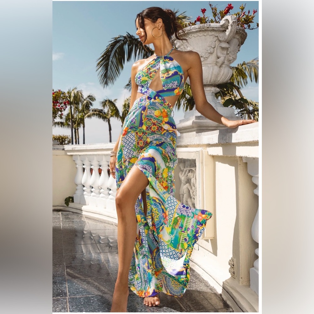 Luli Fama Amalfi Halter Cut Out Dress size Medium